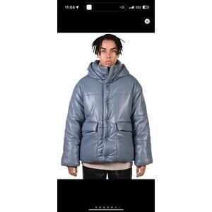 Nanushka Blue Vegan Leather Puffer Jacket Size M (oversized)